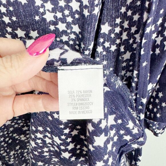 BLUE RAIN | Blue & White Star Print Strappt Kimono Patriotic Women’s Size Medium - Picture 6 of 7